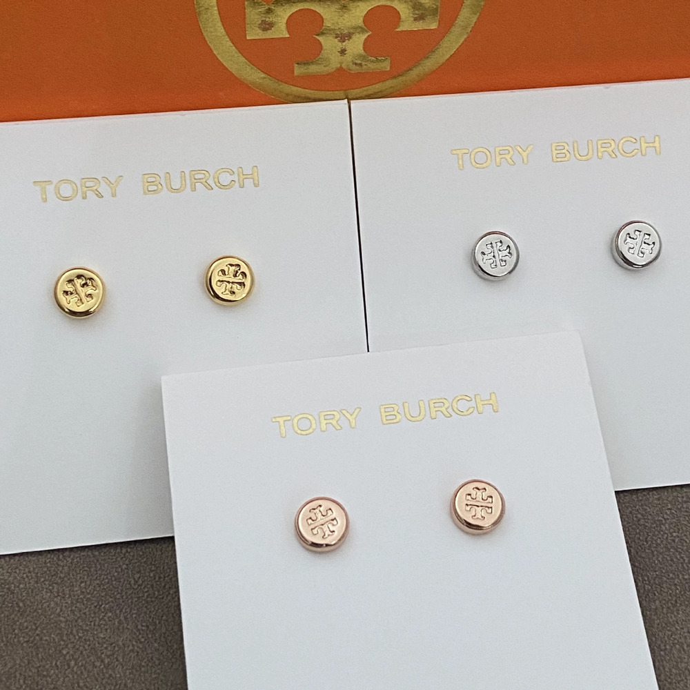 Tory Burch Geometric Letter Metal Stud Earrings Polished